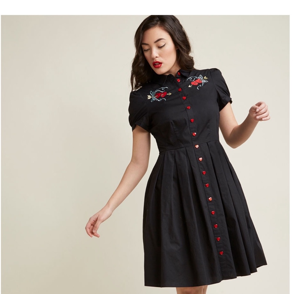 Hellbunny shirt dress, heart appliqué and buttons